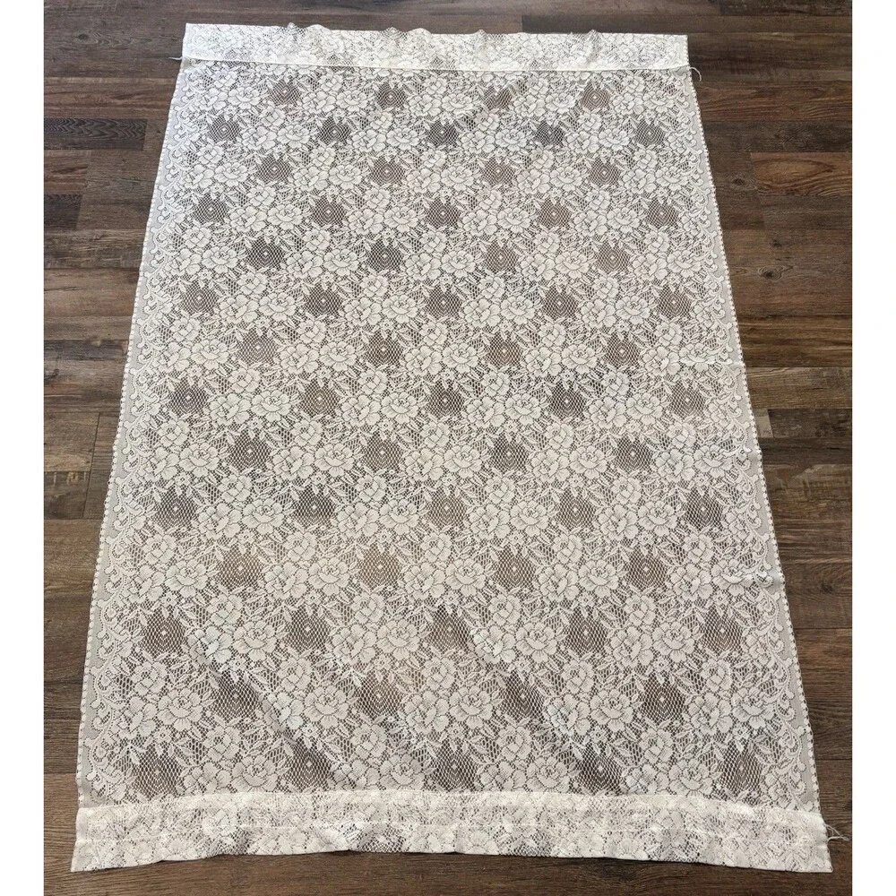 VTG 90s Ivory Rose Lace Curtain 2 Panels - Different Lengths Granny Cottagecore
